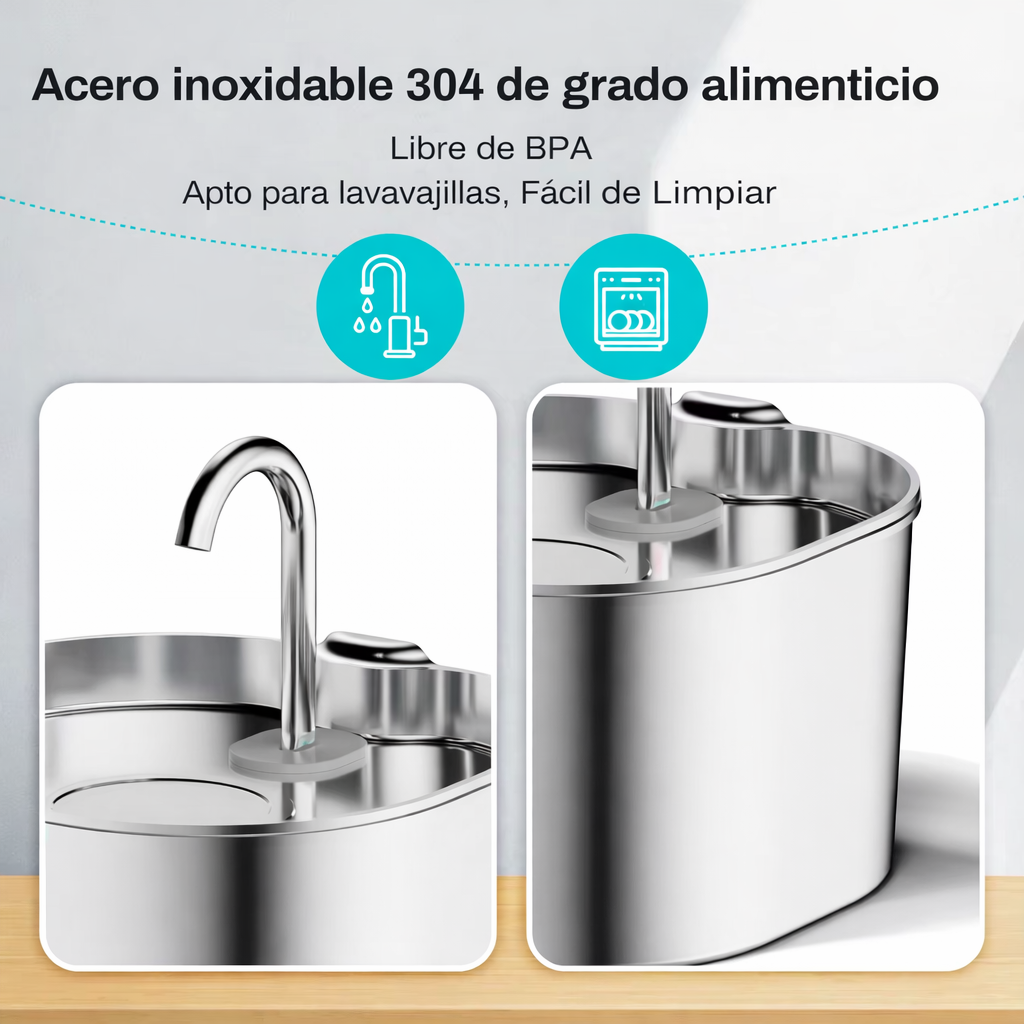 Fuente de Agua Automática de Acero Inoxidable para Mascotas