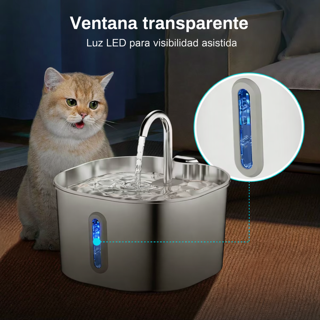Fuente de Agua Automática  de Acero Inoxidable para Mascotas