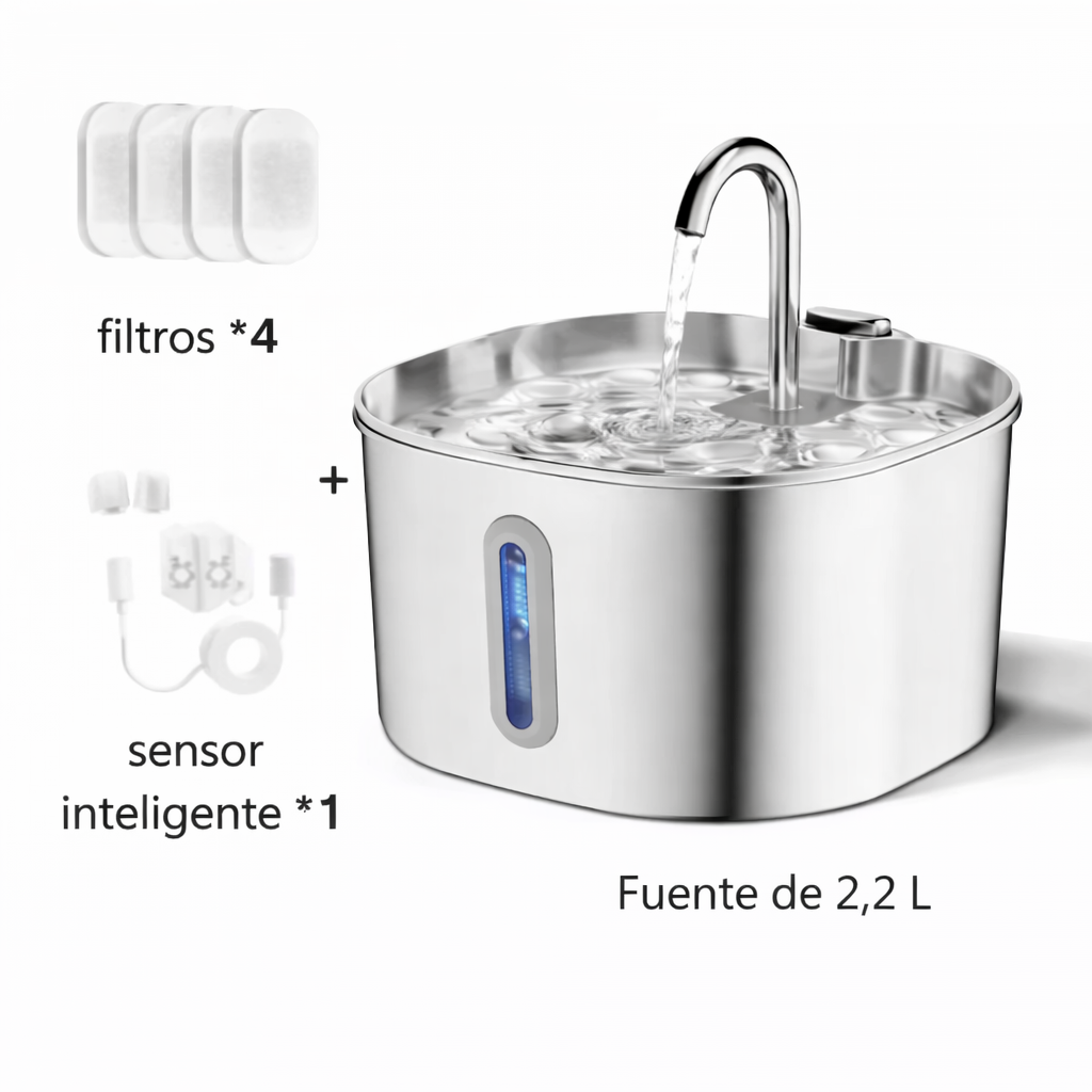 Fuente de Agua Automática  de Acero Inoxidable para Mascotas